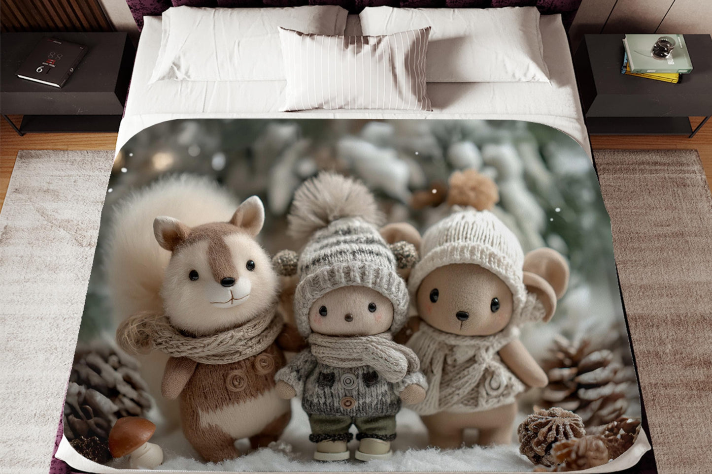 Winter Woodland Plush Sherpa Blanket – Cozy Neutral Animals, Cute Holiday Kids Throw