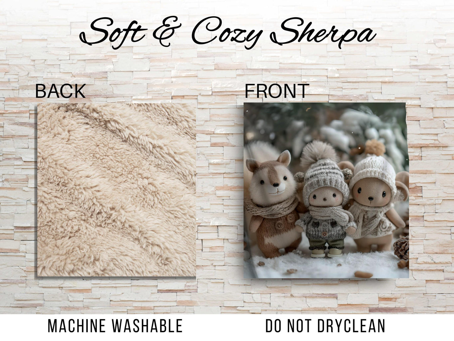 Winter Woodland Plush Sherpa Blanket – Cozy Neutral Animals, Cute Holiday Kids Throw