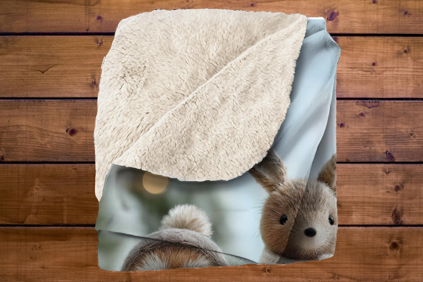 Winter Woodland Animal Sherpa Blanket – Cozy Plush Creatures, Neutral Holiday Kids Throw