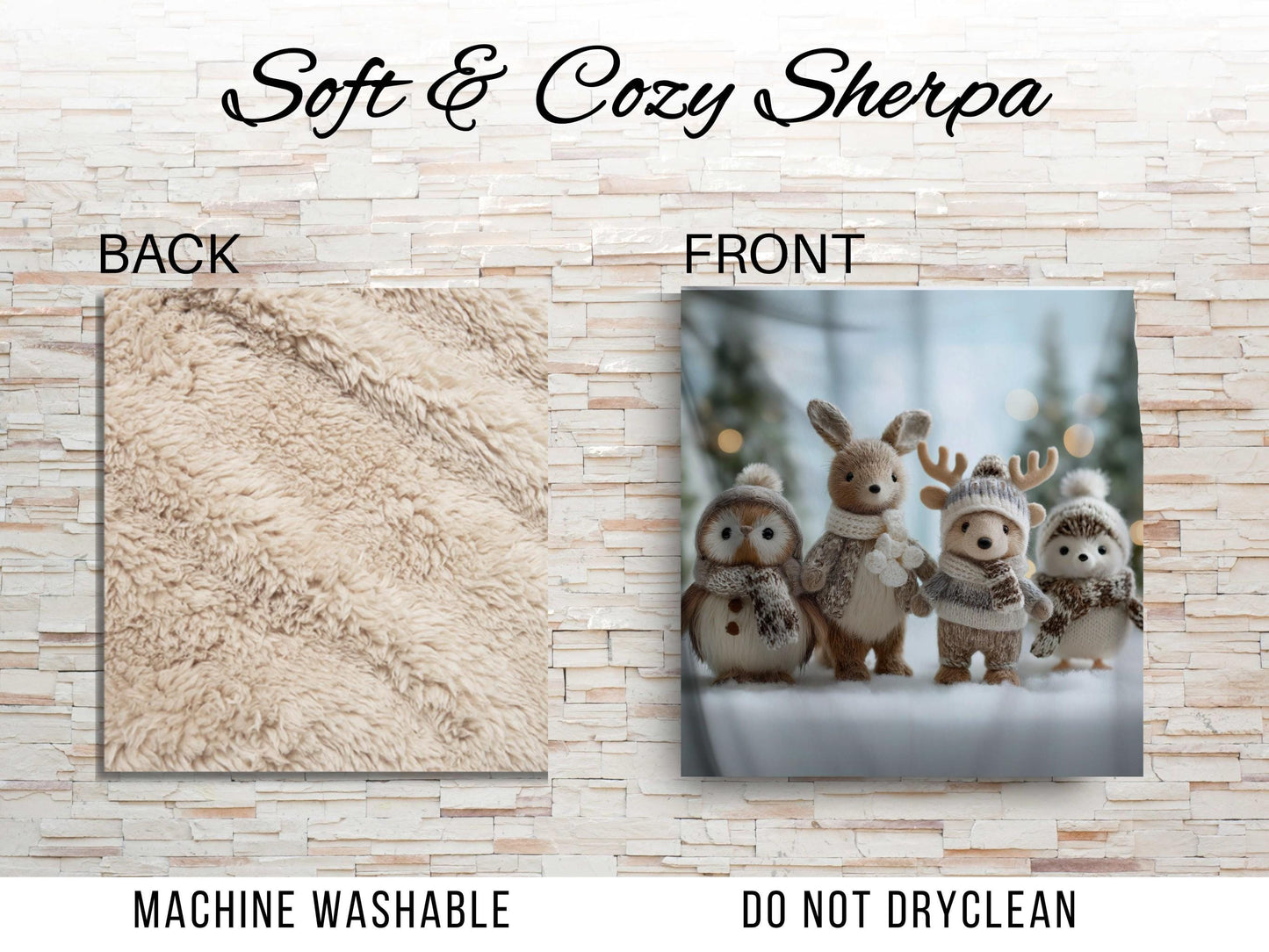 Winter Woodland Animal Sherpa Blanket – Cozy Plush Creatures, Neutral Holiday Kids Throw