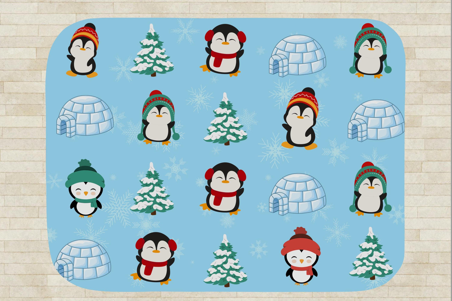 Cute Penguin Sherpa Blanket – Winter Igloo Snowflake Kids Cozy Throw