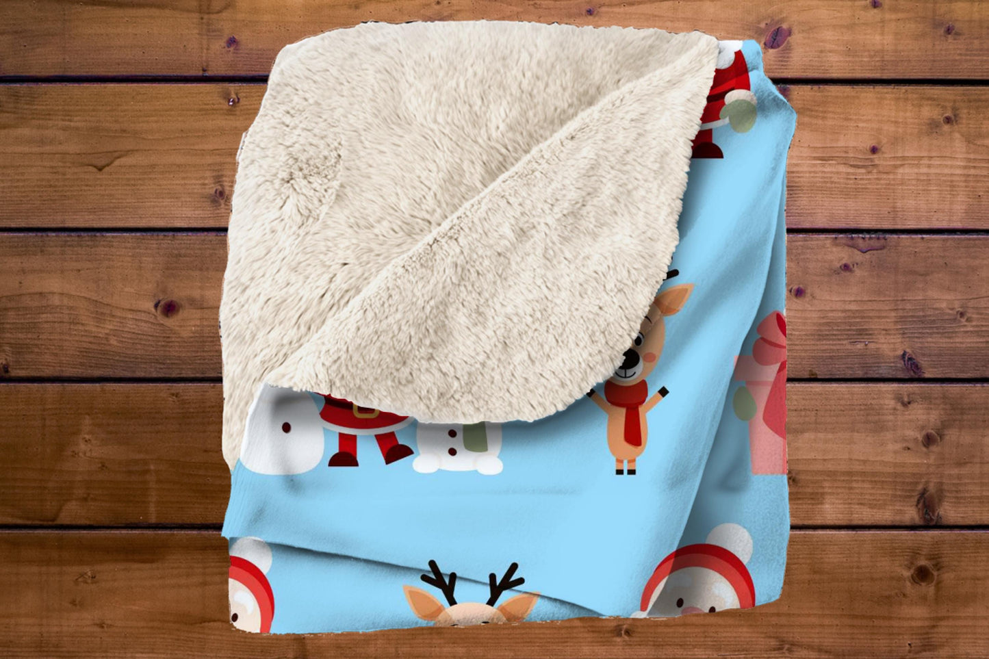 Santa Snowman Sherpa Blanket – Cute Reindeer Christmas Kids Cozy Throw