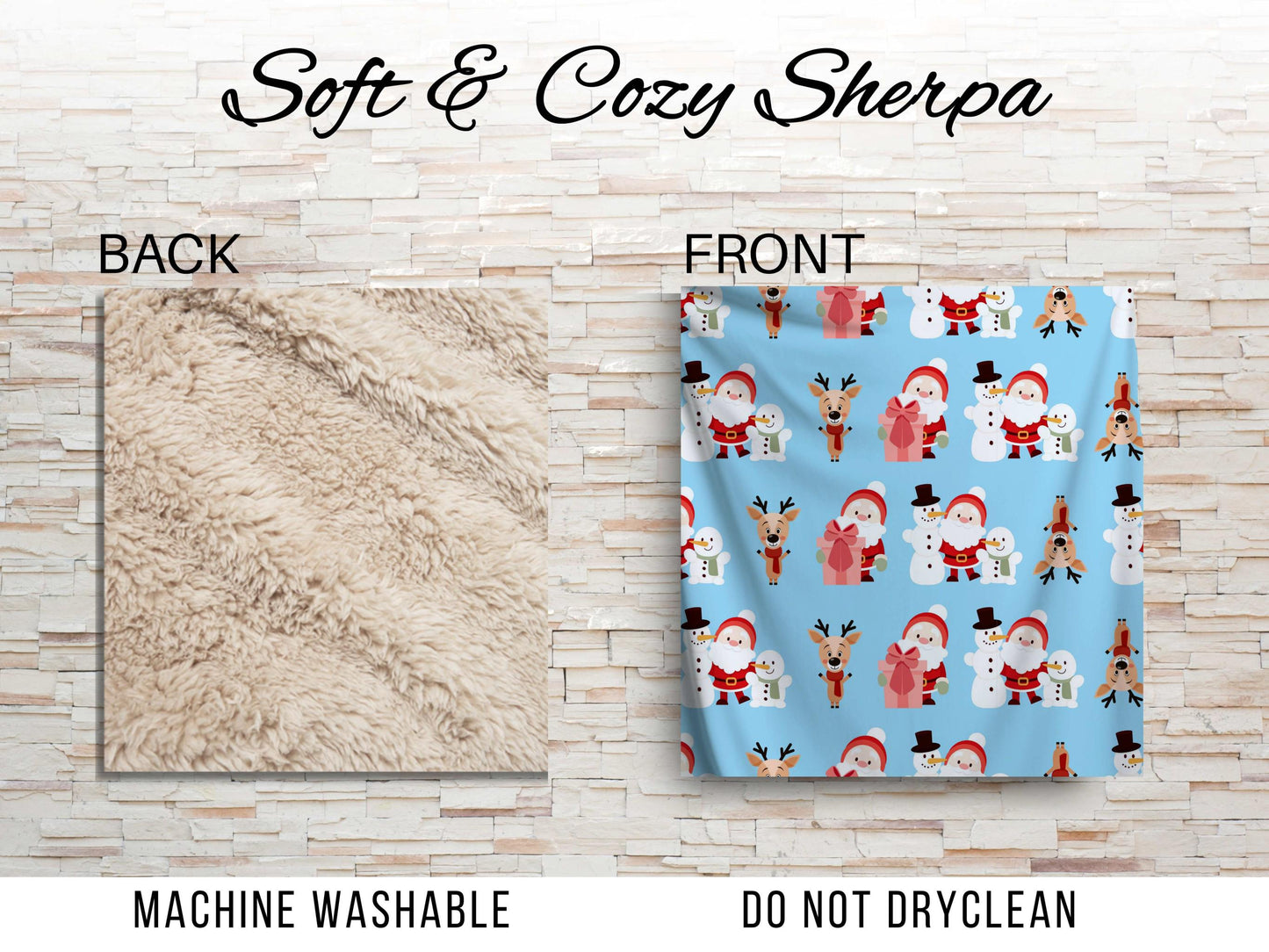 Santa Snowman Sherpa Blanket – Cute Reindeer Christmas Kids Cozy Throw
