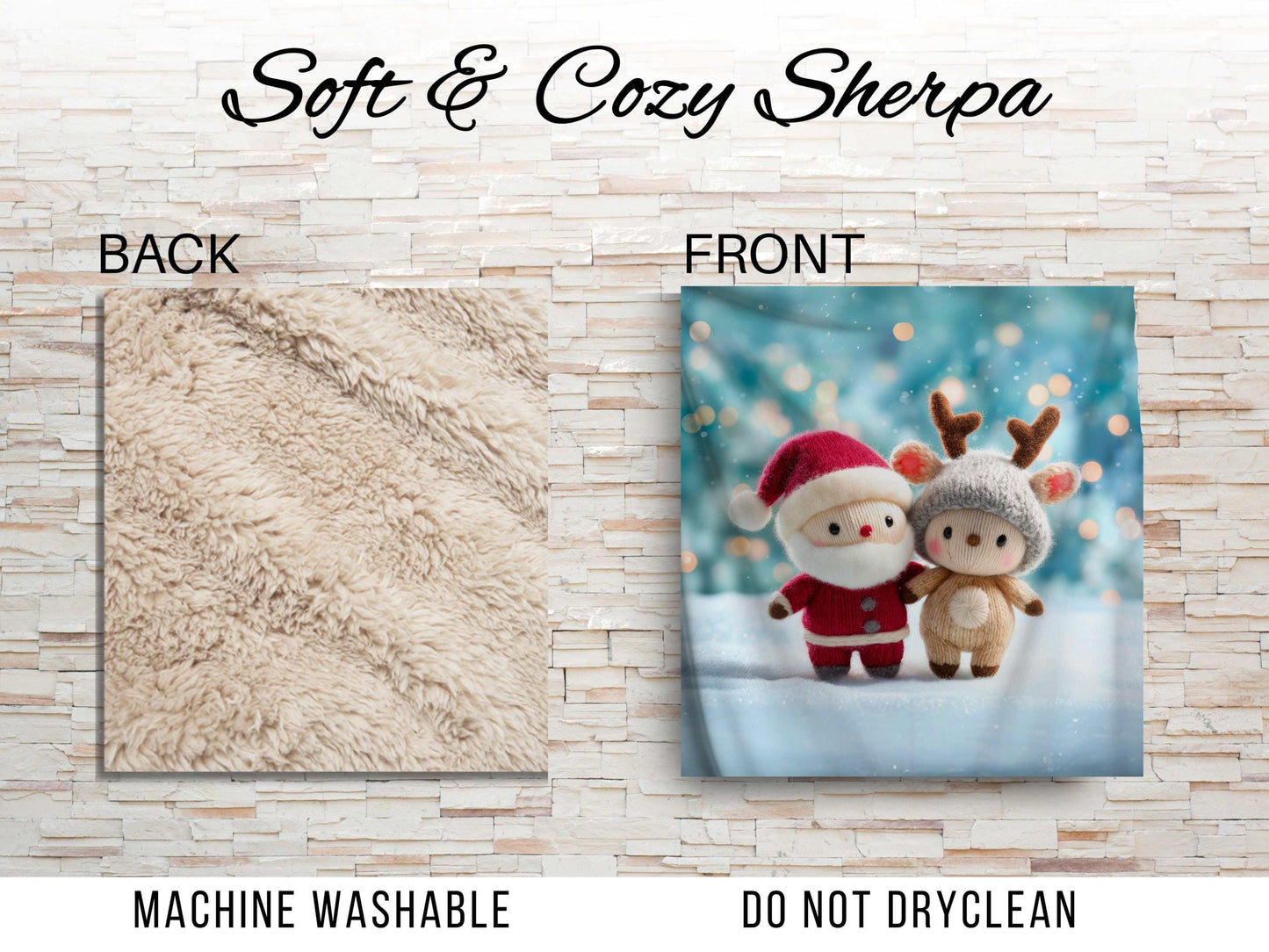 Santa Reindeer Sherpa Blanket – Cute Christmas Plush Art Winter Holiday Throw