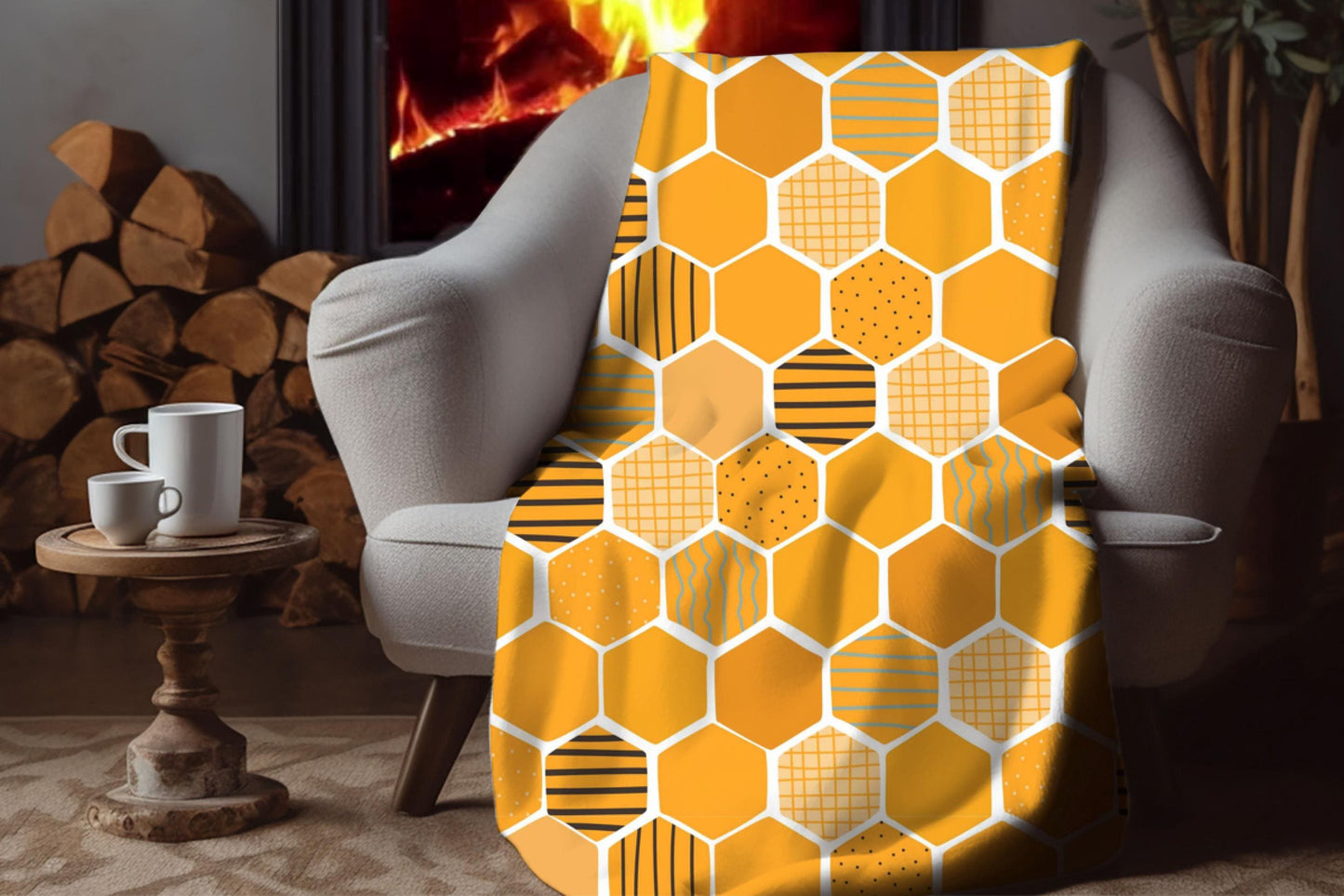 Honeycomb Sherpa Throw Blanket with Modern Geometric Design