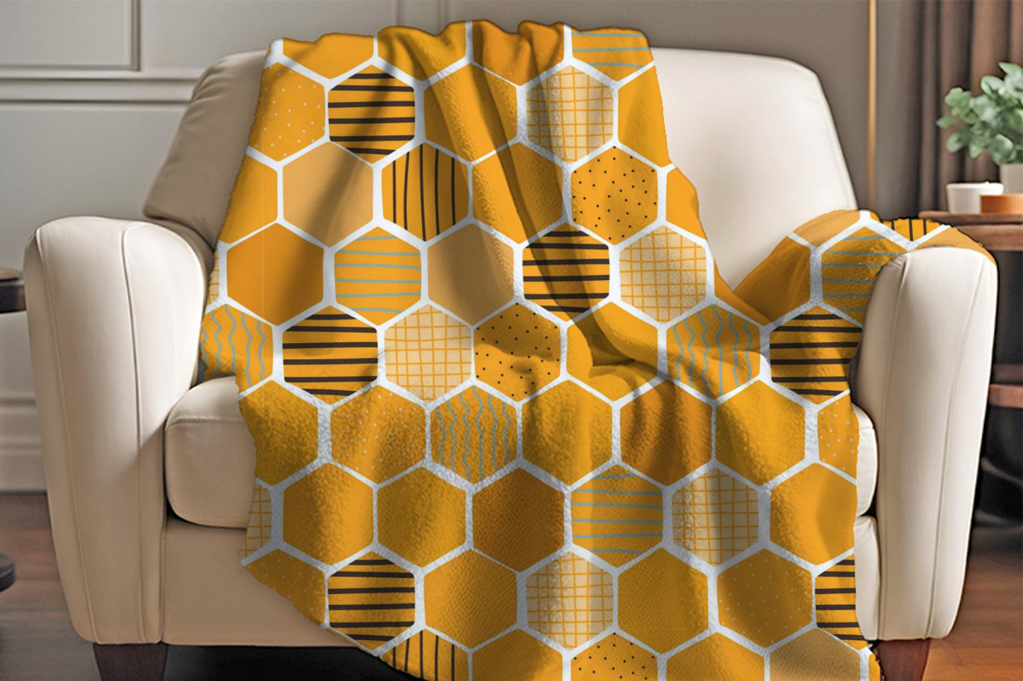 Honeycomb Sherpa Throw Blanket with Modern Geometric Design