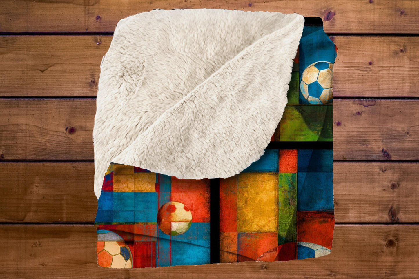Soccer Sherpa Throw Blanket with Abstract Geometric Design