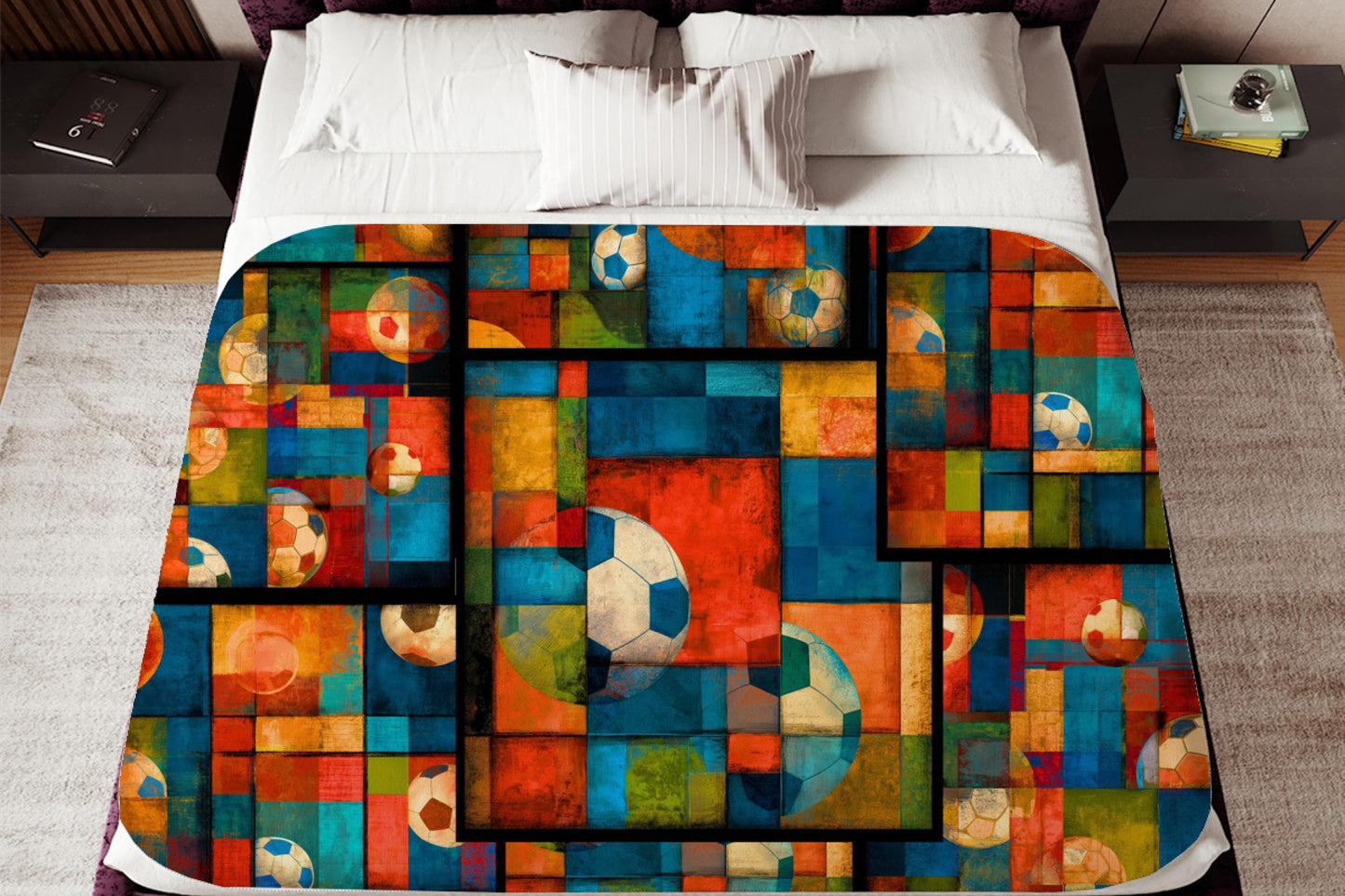 Soccer Sherpa Throw Blanket with Abstract Geometric Design