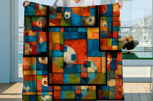 Soccer Sherpa Throw Blanket with Abstract Geometric Design