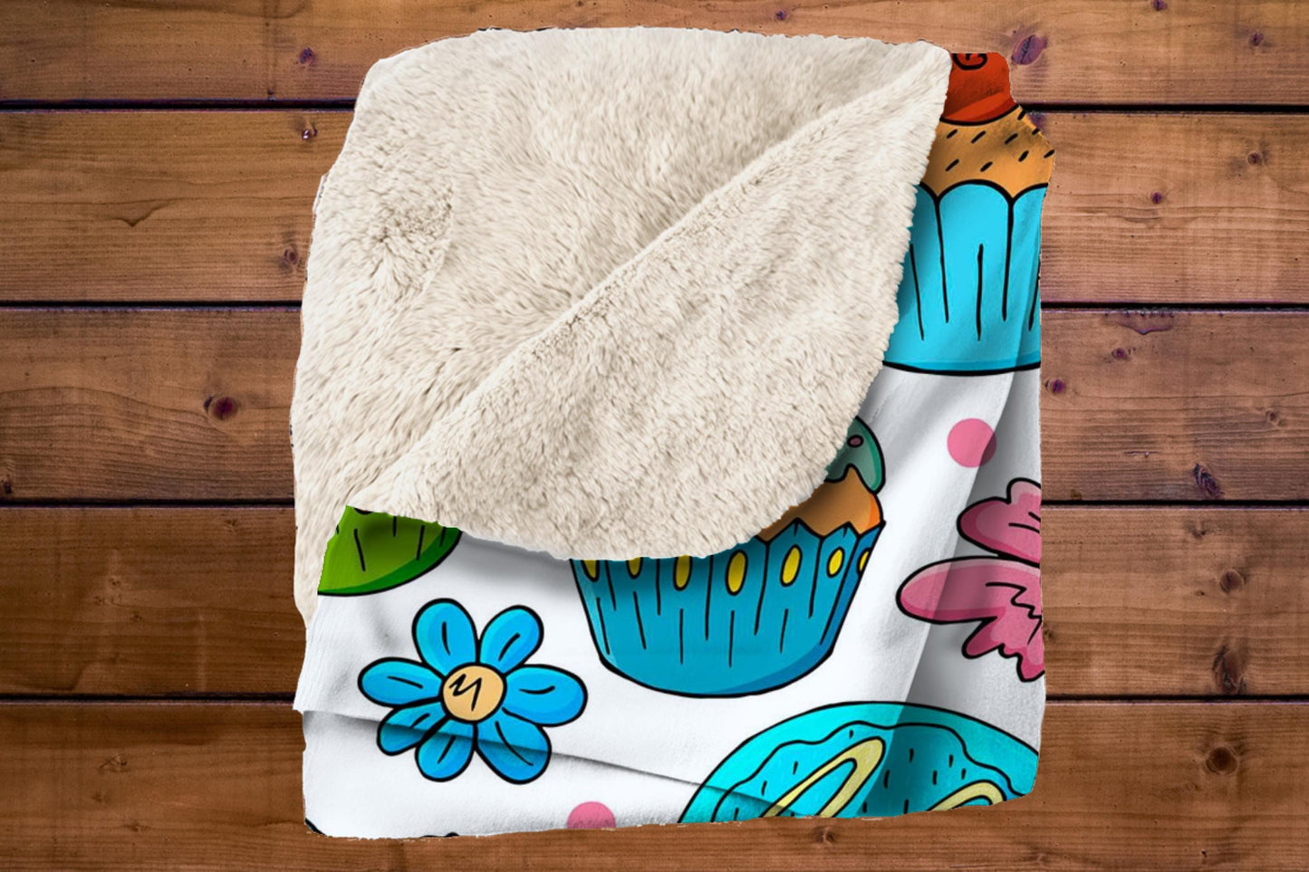 Cupcake Sherpa Throw Blanket with Colorful Dessert Design