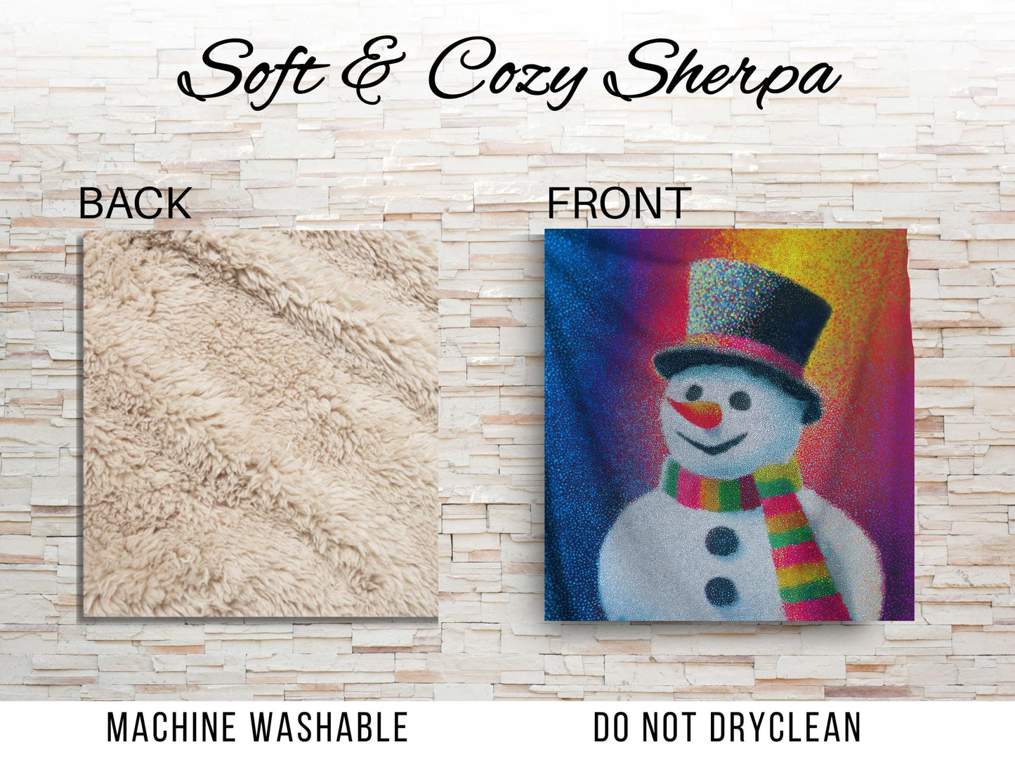 Snowman Sherpa Throw Blanket with Colorful Pointillism Design