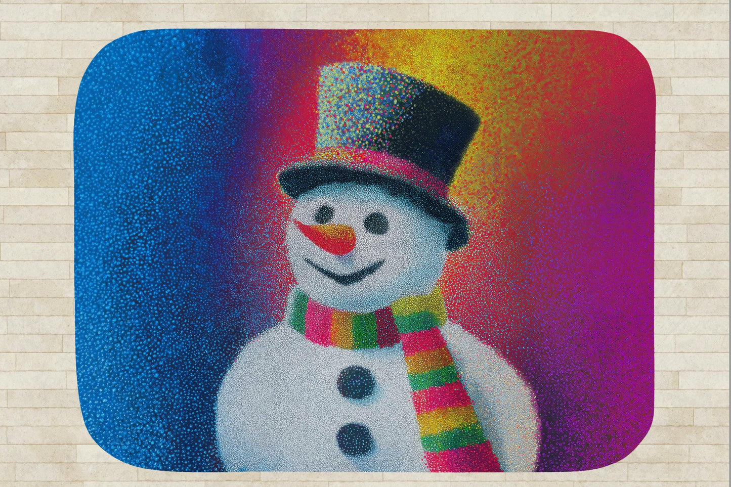Snowman Sherpa Throw Blanket with Colorful Pointillism Design