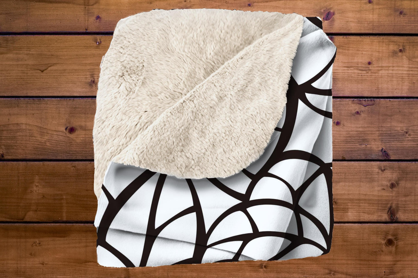 Black White Sherpa Throw Blanket Leaf Line Art Design