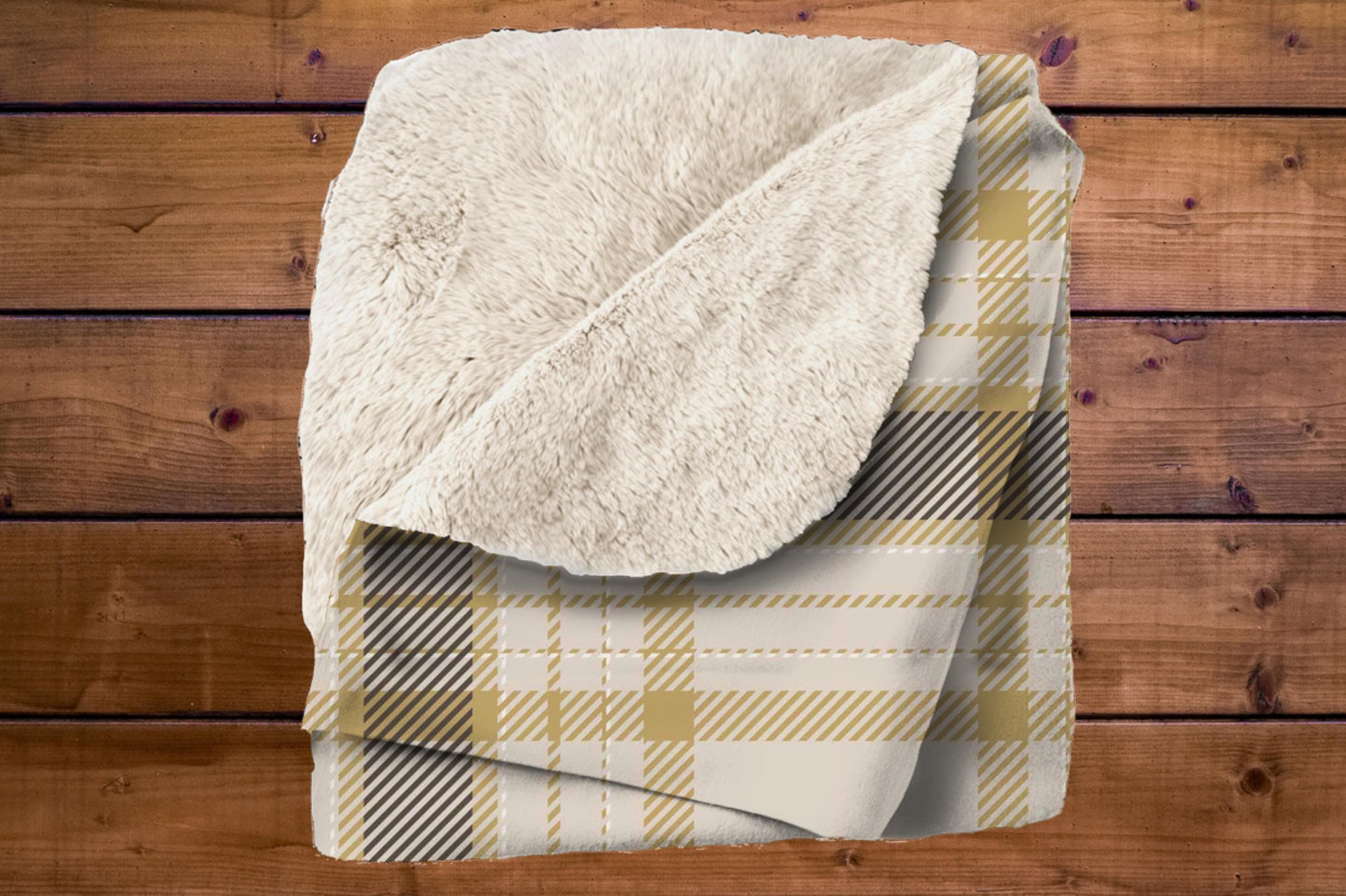 Beige Brown Sherpa Throw Blanket Classic Plaid Design