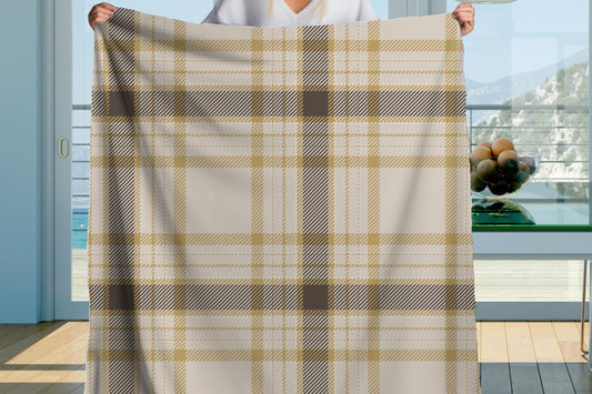 Beige Brown Sherpa Throw Blanket Classic Plaid Design