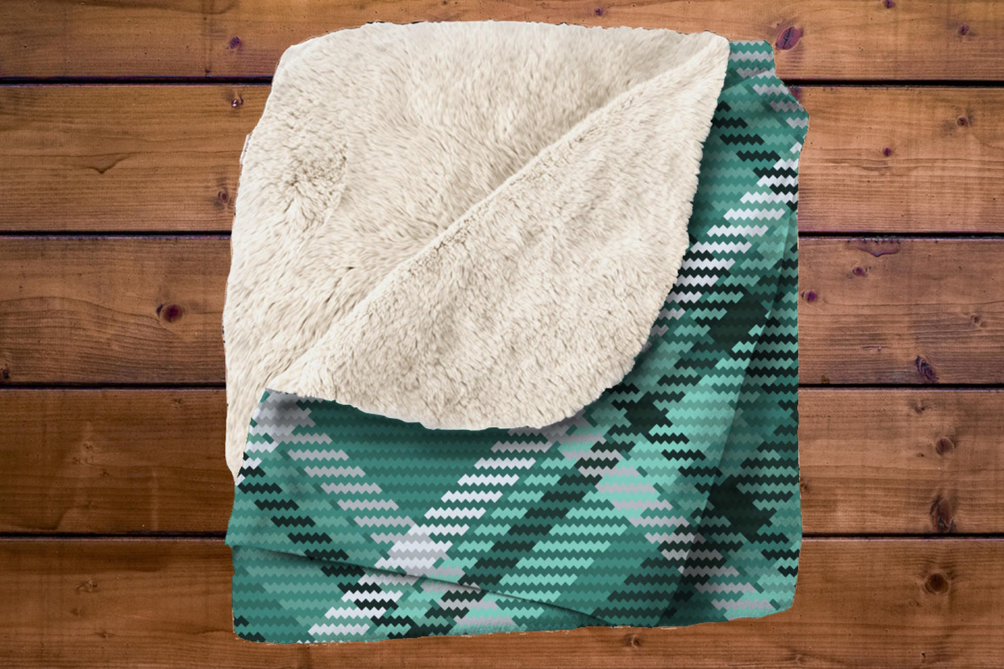 Green Plaid Sherpa Throw Blanket Cozy Woven Pattern
