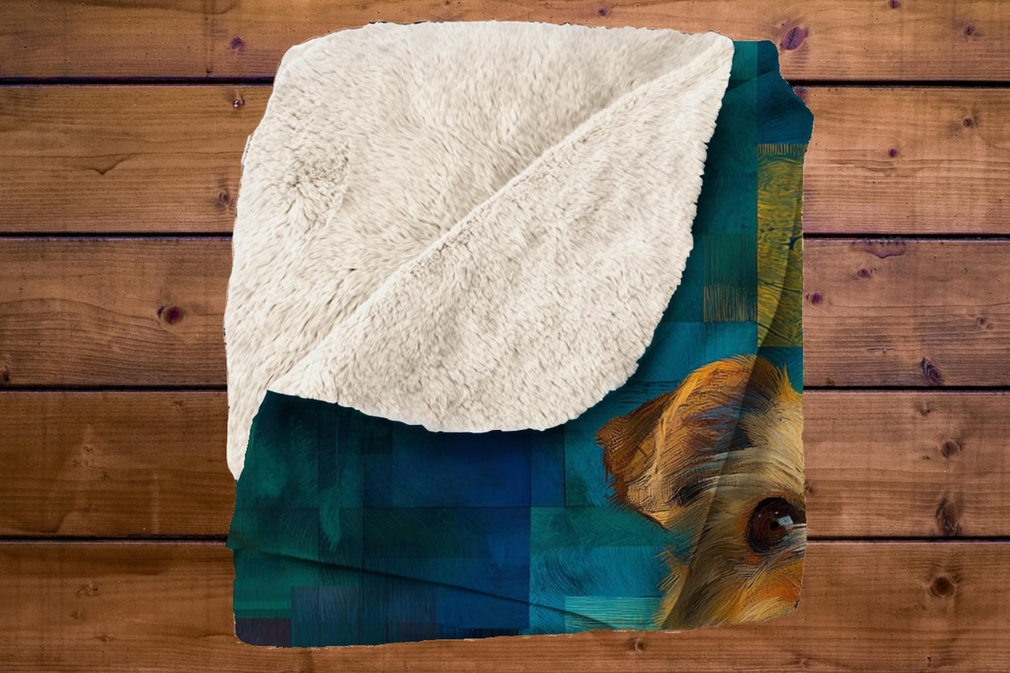 Yorkie Portrait Sherpa Throw Blanket Artistic Teal Pet Design of a Yorkshire Terrier