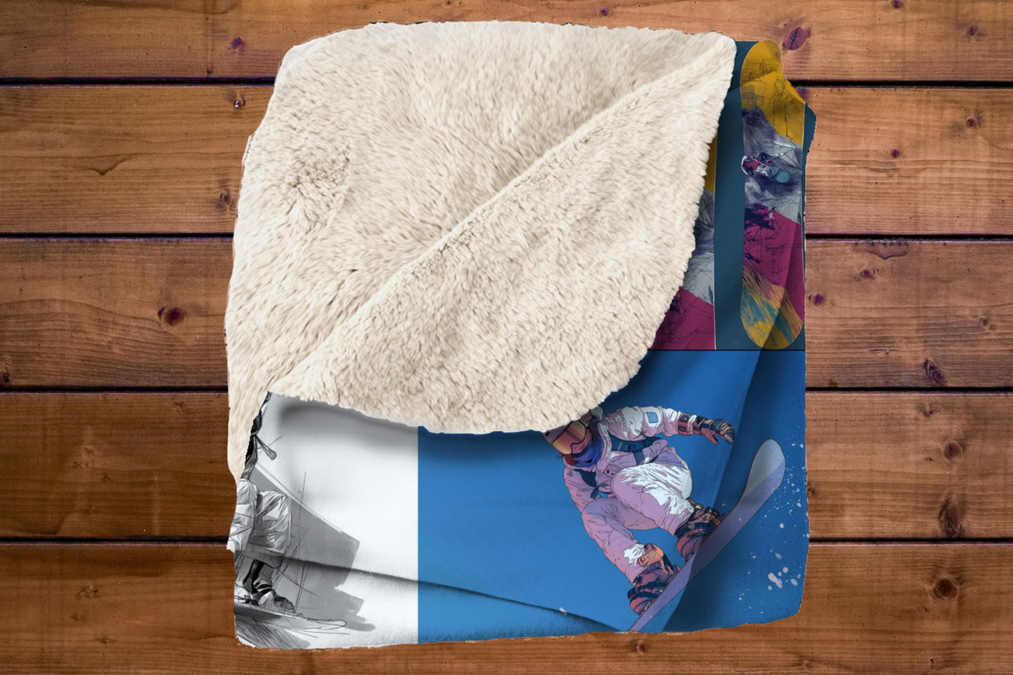 Snowboarder Winter Sherpa Throw Blanket Ski Mountain Design