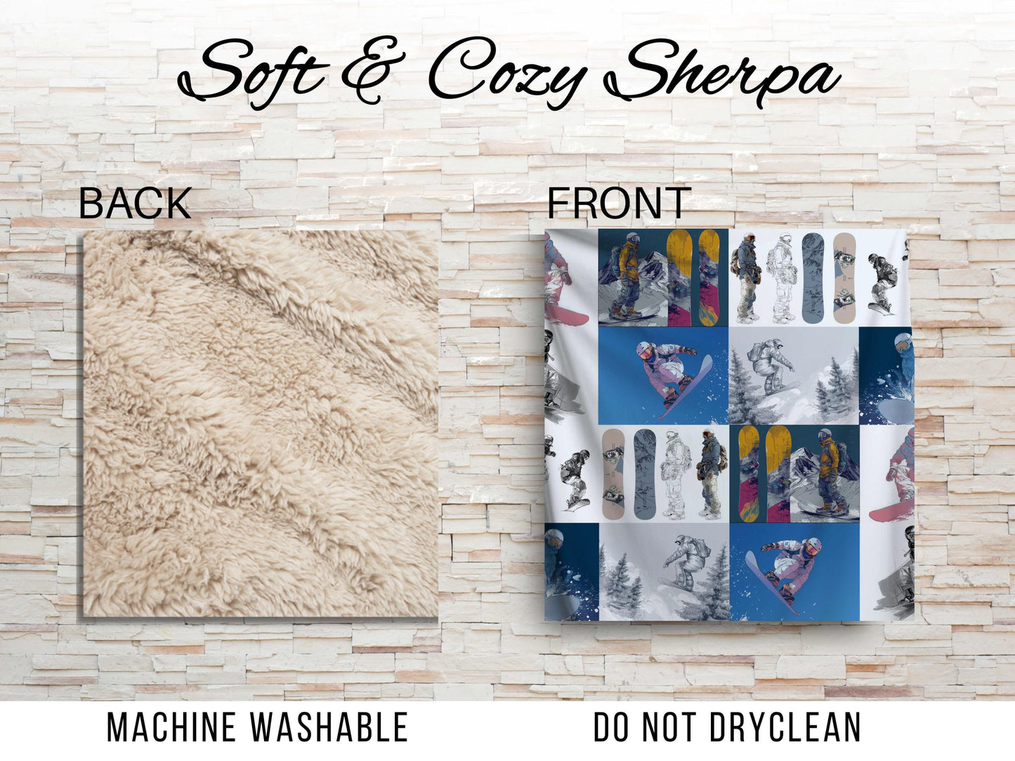 Snowboarder Winter Sherpa Throw Blanket Ski Mountain Design