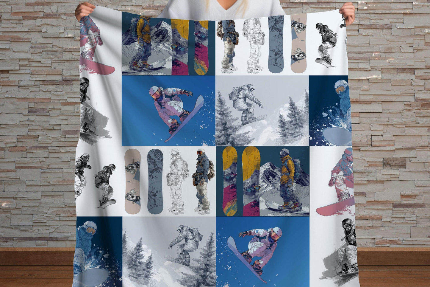 Snowboarder Winter Sherpa Throw Blanket Ski Mountain Design