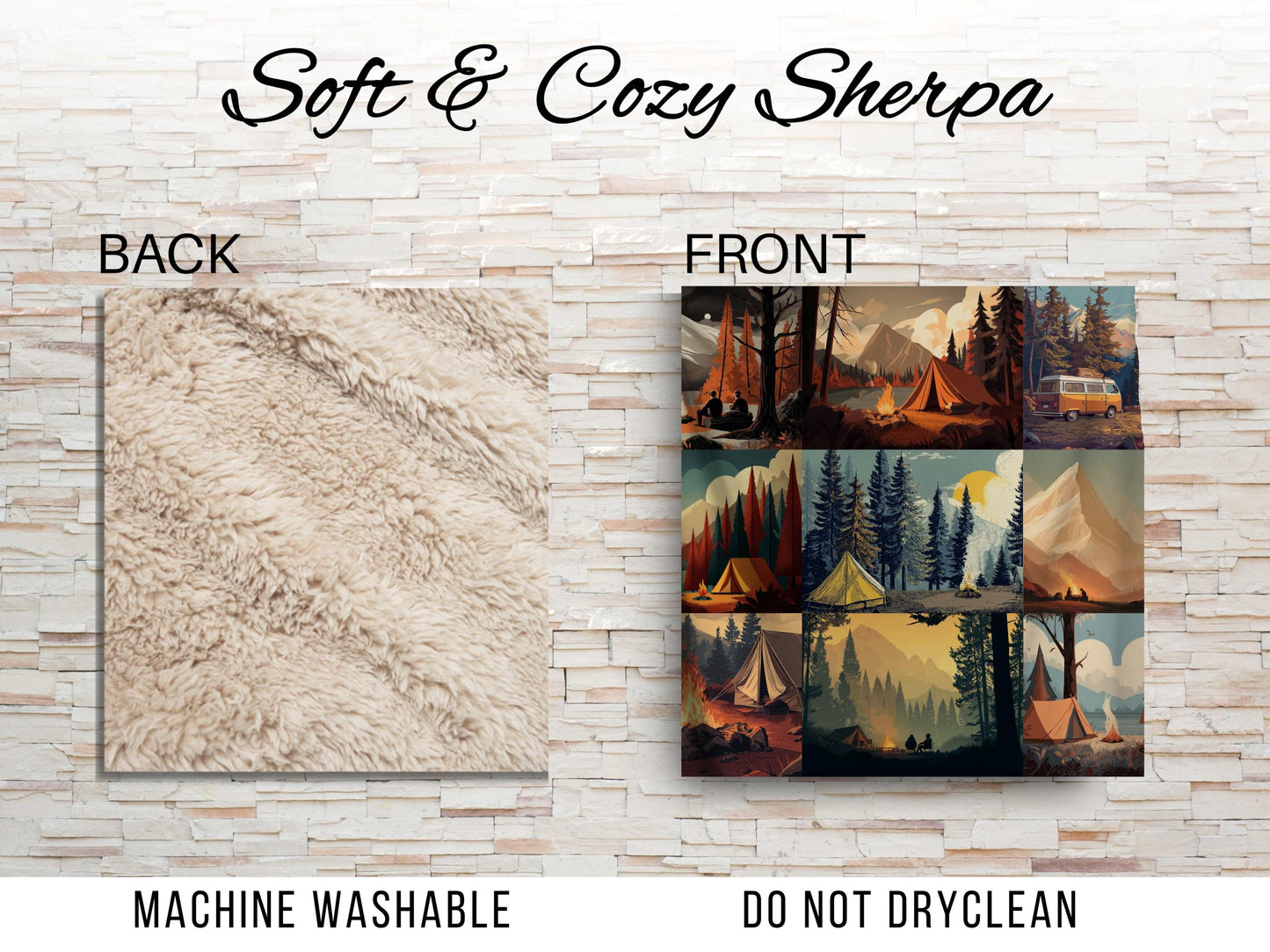 Camping Forest Sherpa Throw Blanket Mountain Campfire Design