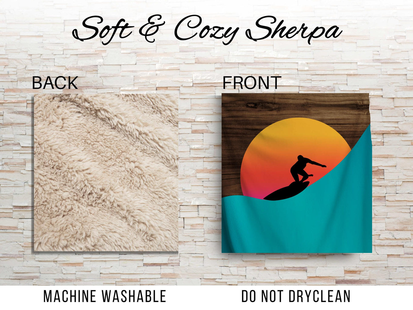 Surfer Sunset Sherpa Throw Blanket Ocean Wave Design