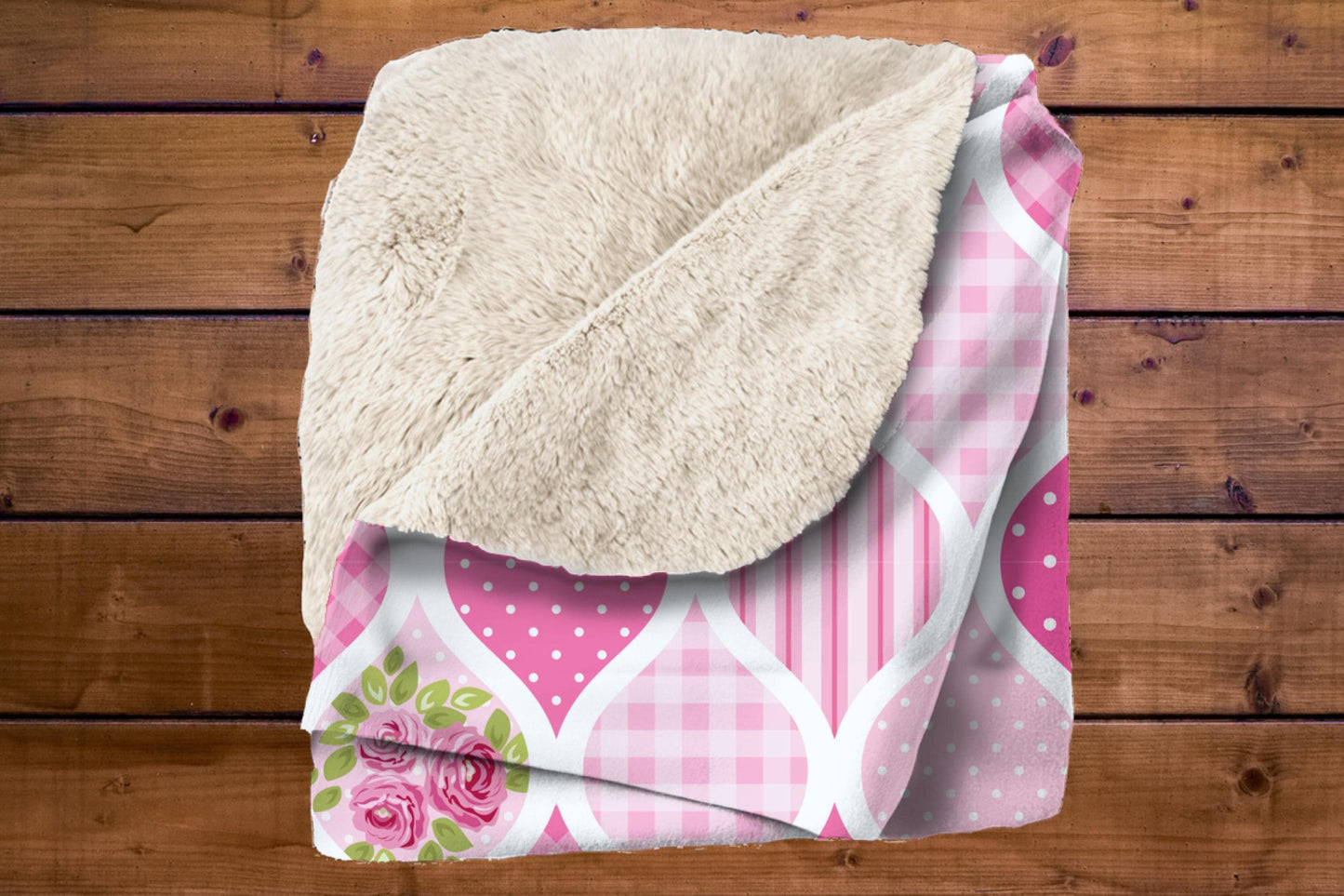 Pink Floral Sherpa Throw Blanket Patterned Rose Design