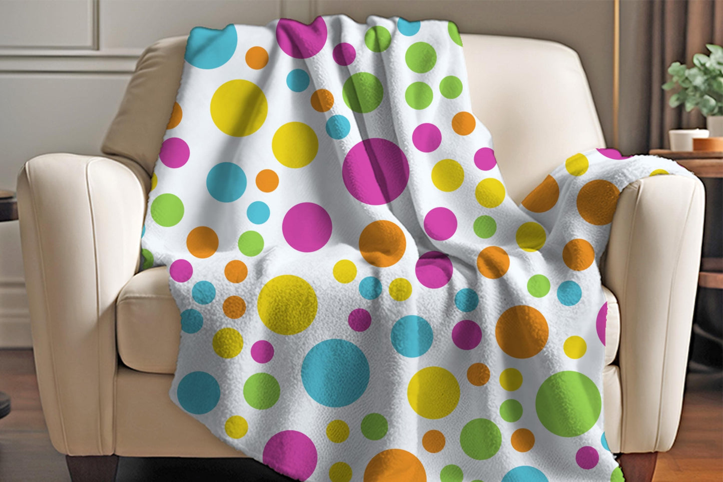 Colorful Polka Sherpa Throw Blanket Bright Dot Design
