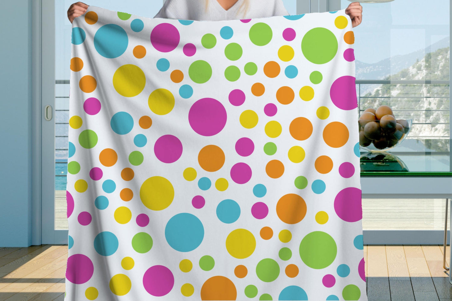 Colorful Polka Sherpa Throw Blanket Bright Dot Design