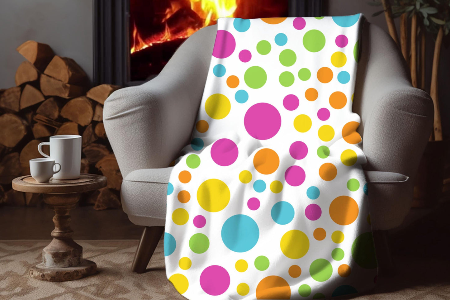 Colorful Polka Sherpa Throw Blanket Bright Dot Design