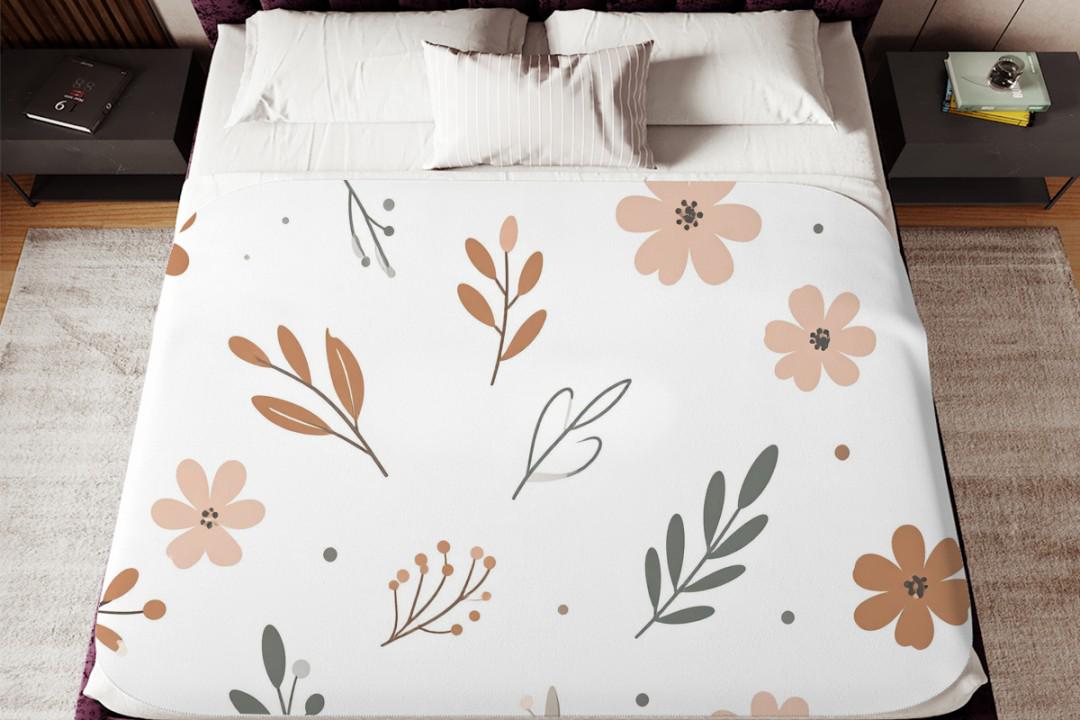 Neutral Botanical Floral Sherpa Throw Blanket Modern Minimalist Design