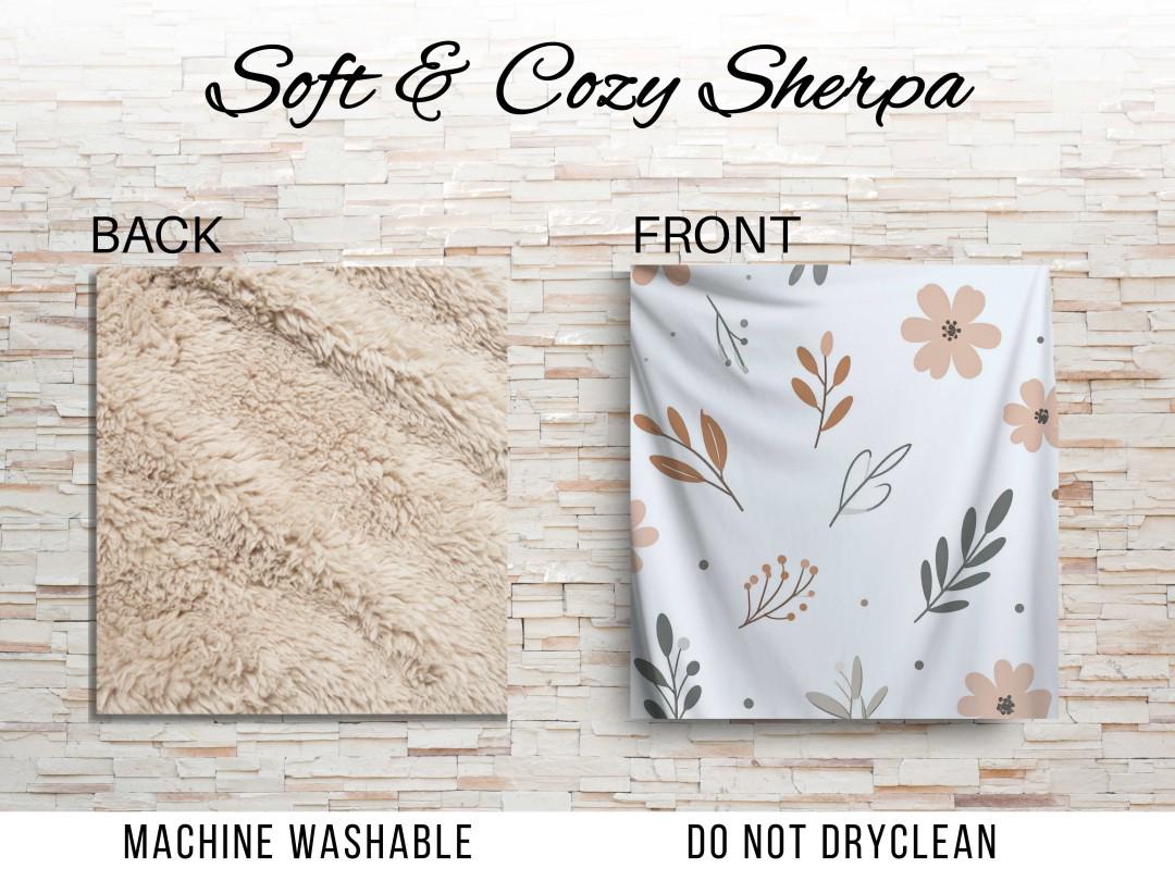 Neutral Botanical Floral Sherpa Throw Blanket Modern Minimalist Design
