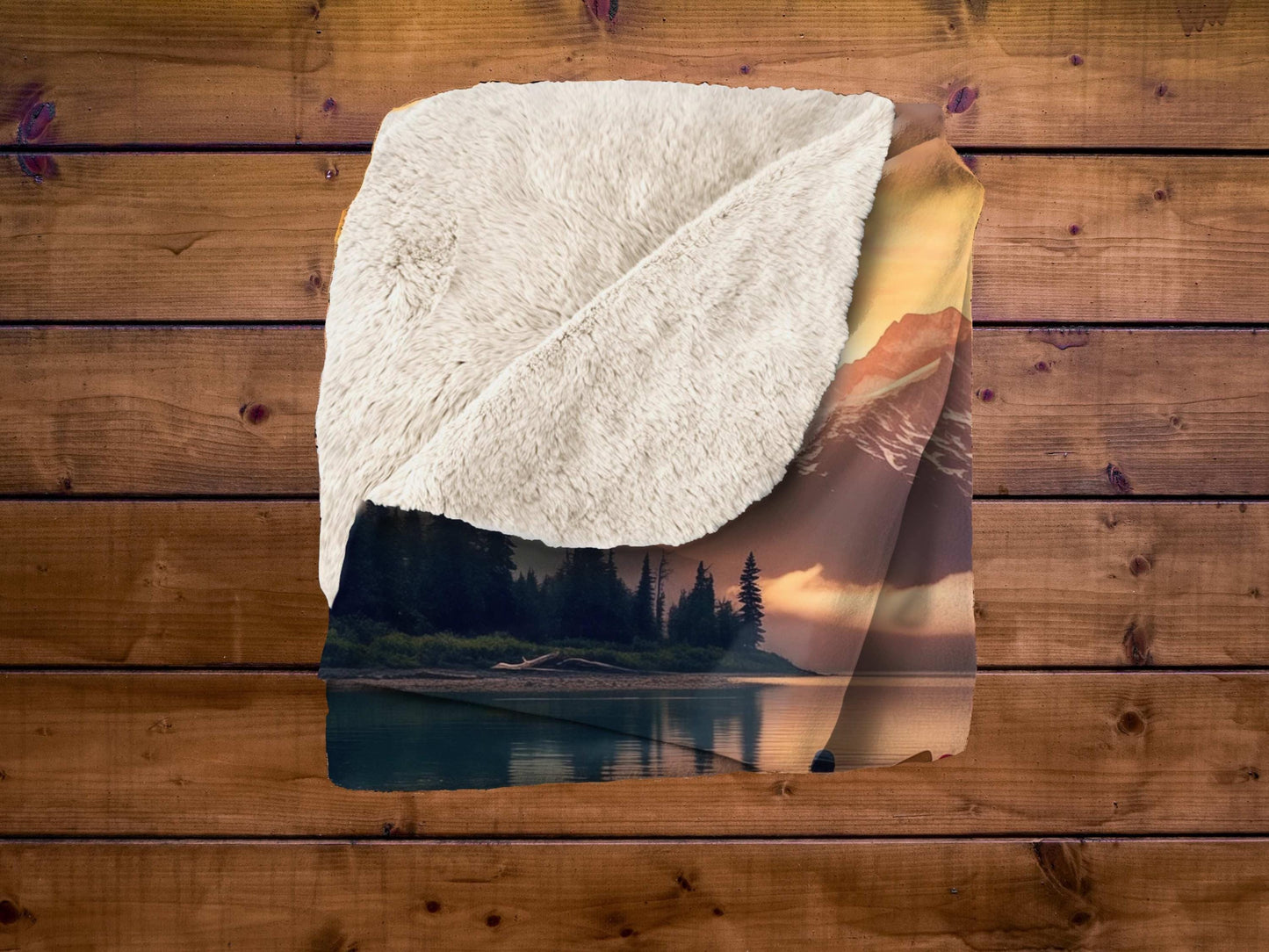 Mountain Sunset Kayaking Sherpa Throw Blanket Scenic Adventure Design