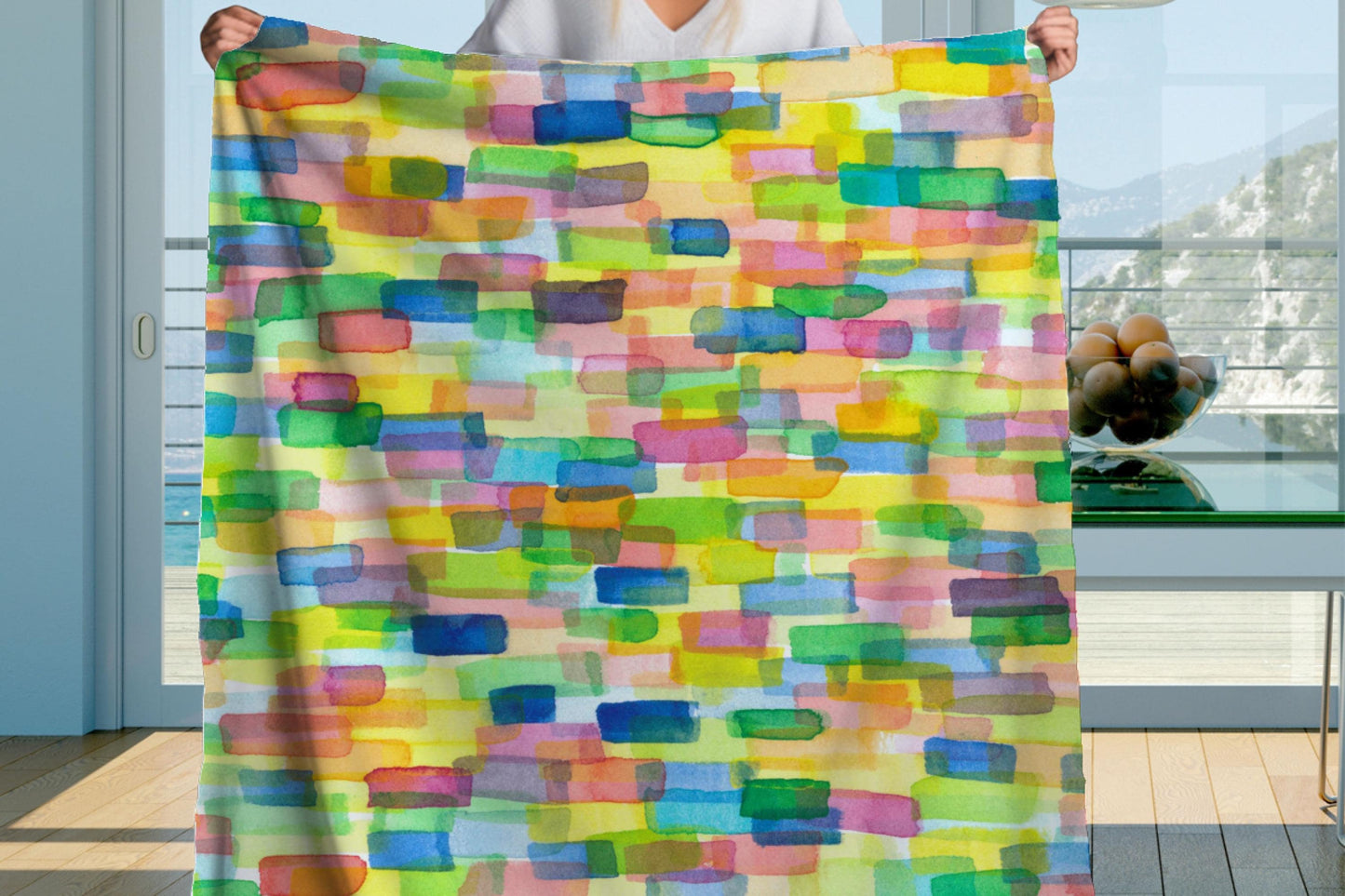 Colorful Watercolor Abstract Sherpa Throw Blanket Vibrant Art Design