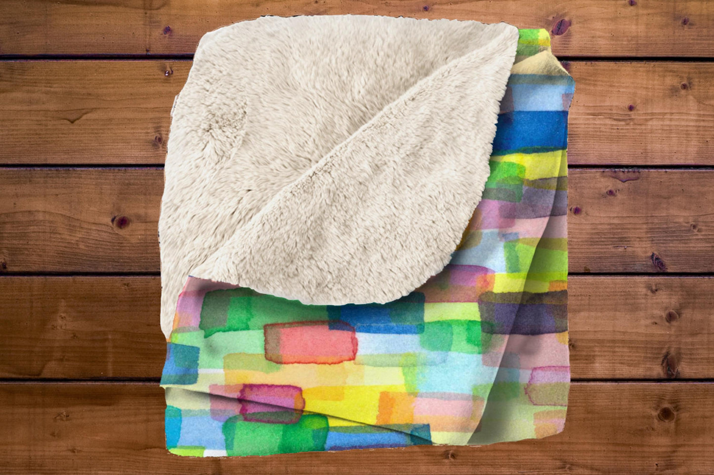 Colorful Watercolor Abstract Sherpa Throw Blanket Vibrant Art Design