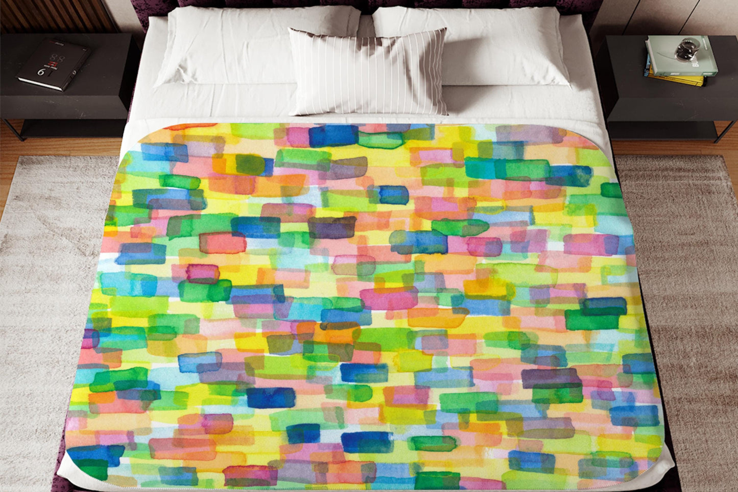 Colorful Watercolor Abstract Sherpa Throw Blanket Vibrant Art Design