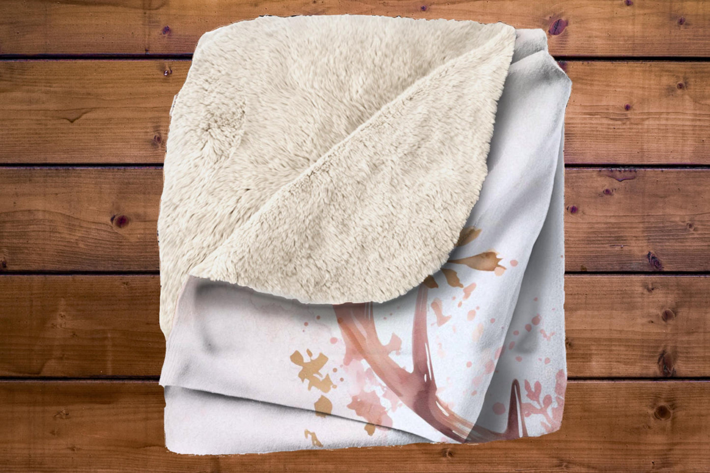 Pink Watercolor Deer Antler Sherpa Throw Blanket Rustic Woodland Art