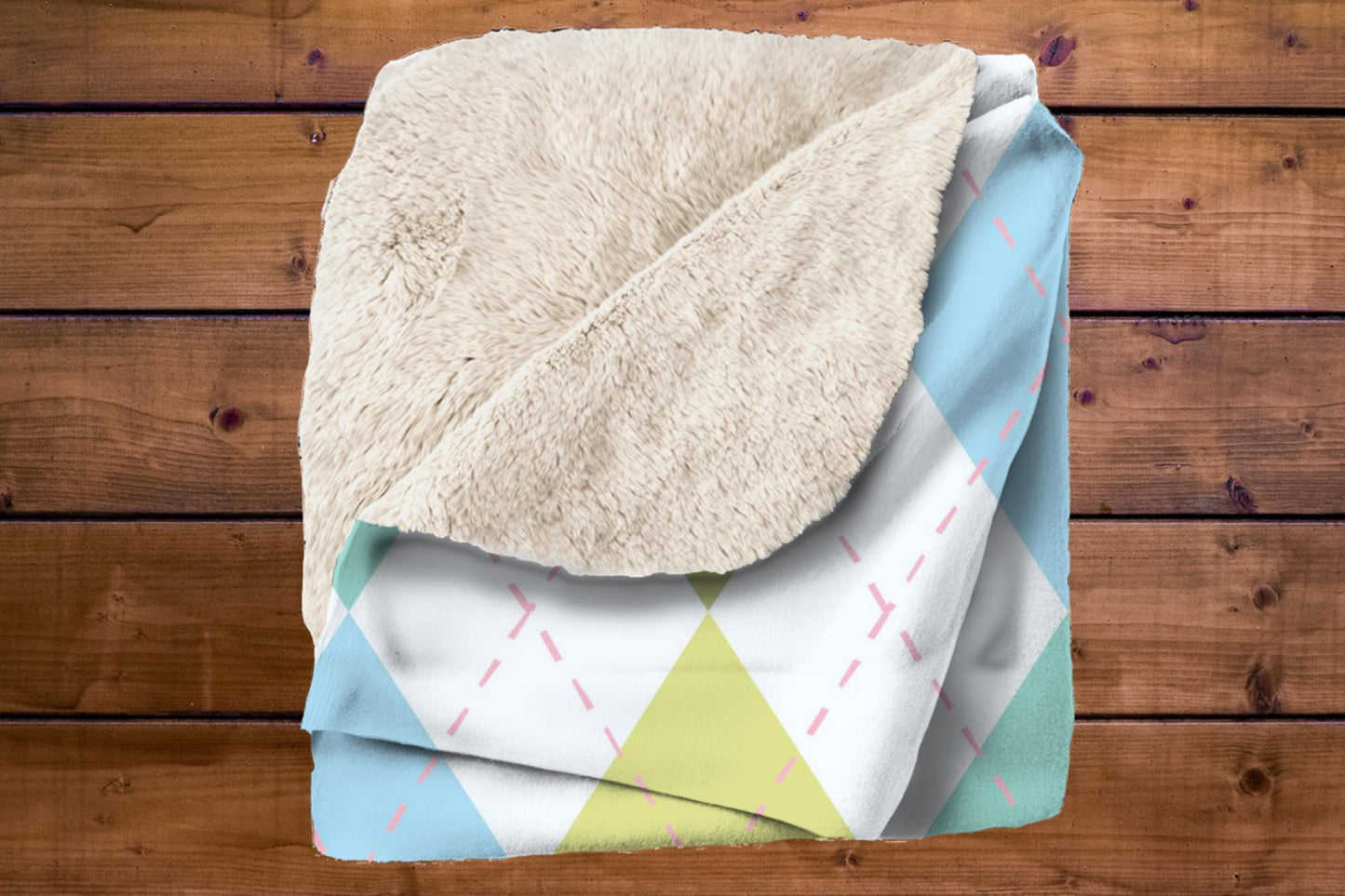 Pastel Argyle Pattern Sherpa Throw Blanket Cozy Retro Design