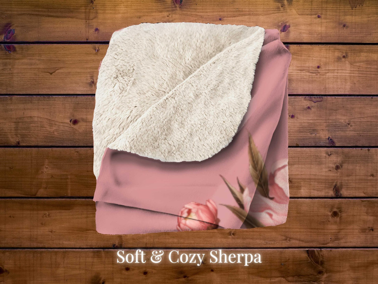 Pink Floral Peony Sherpa Throw Blanket Vintage Botanical Design