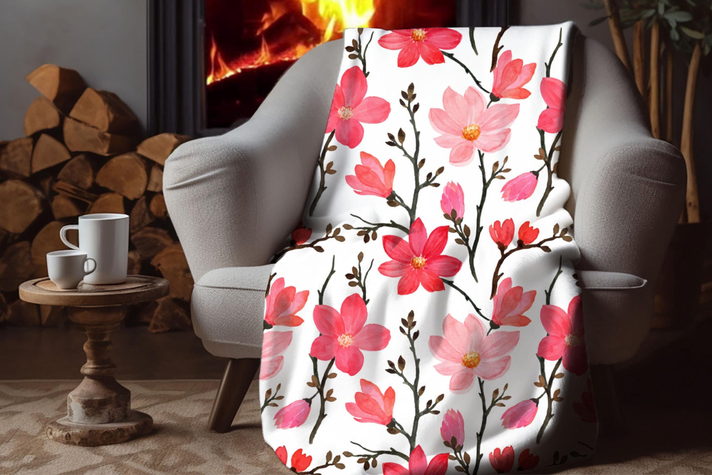 White with pink flowers