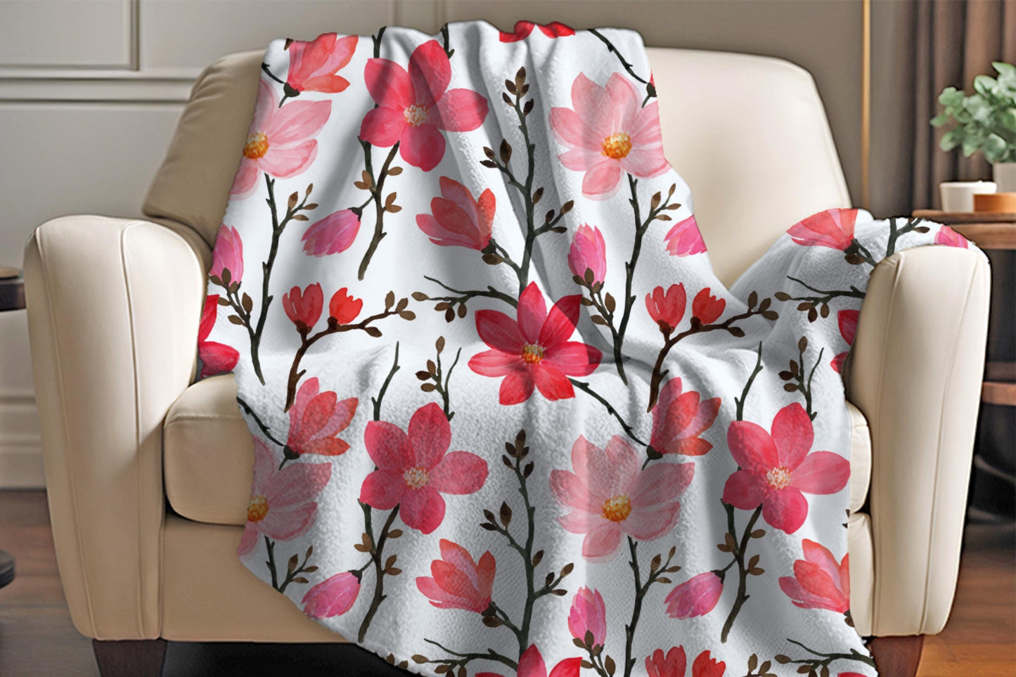 White with pink flowers