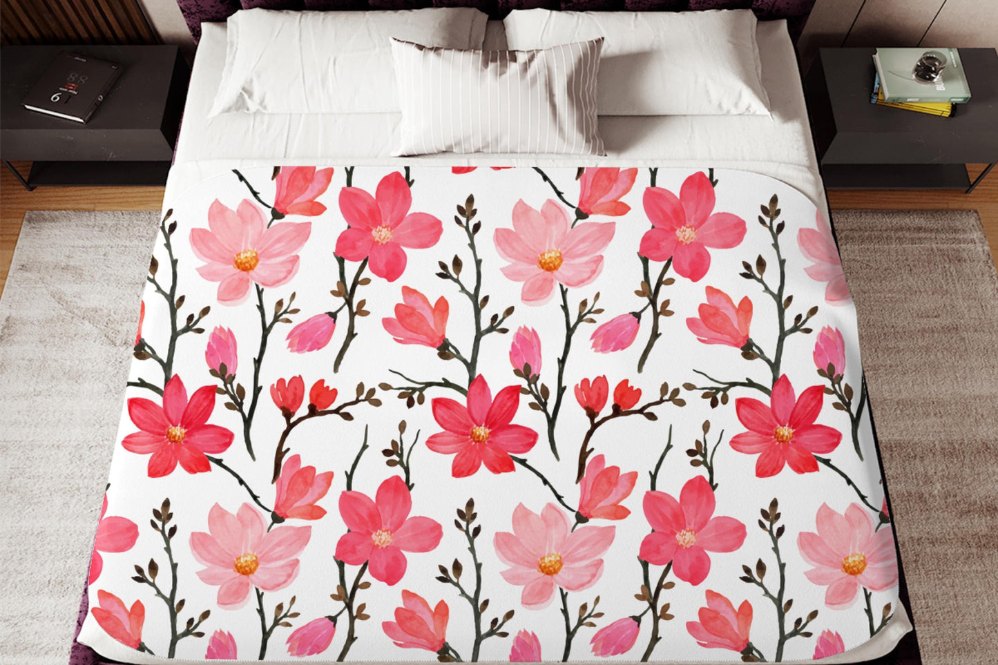 White with pink flowers