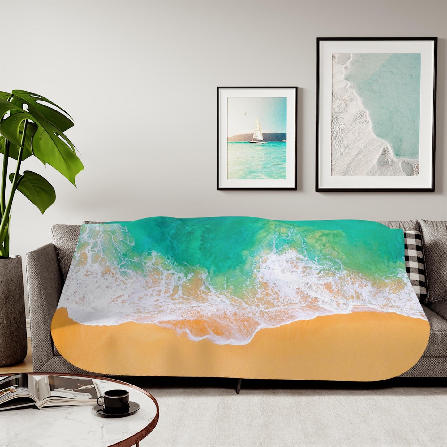 Beach Ocean Wave Sherpa Throw Blanket Coastal Seaside Design