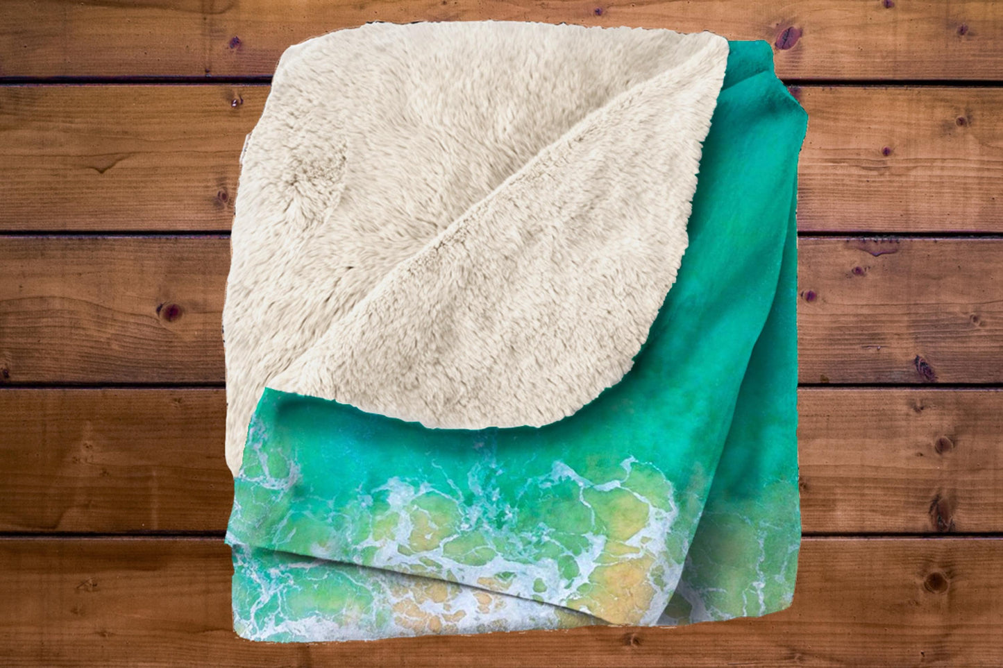 Beach Ocean Wave Sherpa Throw Blanket Coastal Seaside Design