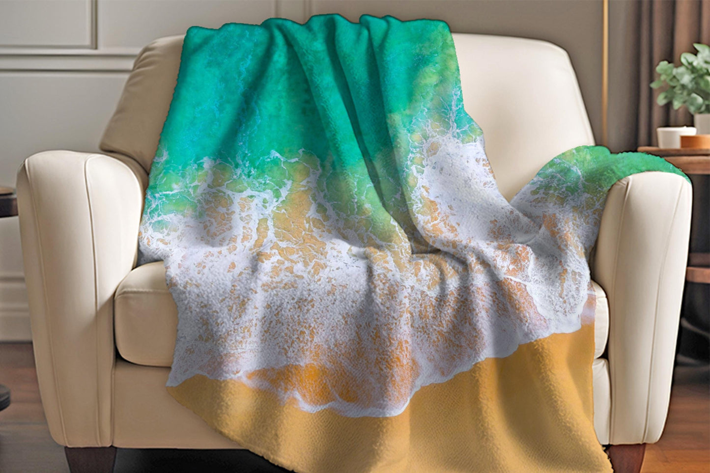 Beach Ocean Wave Sherpa Throw Blanket Coastal Seaside Design