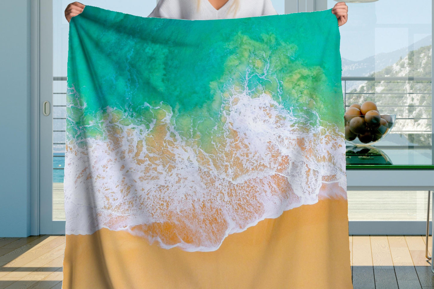 Beach Ocean Wave Sherpa Throw Blanket Coastal Seaside Design