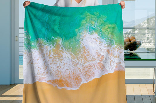 Beach Ocean Wave Sherpa Throw Blanket Coastal Seaside Design