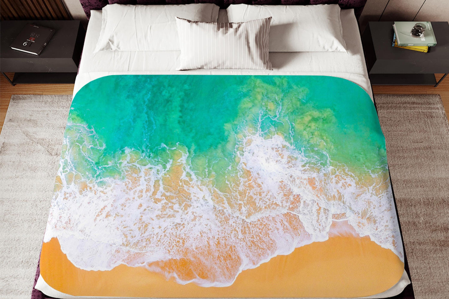 Beach Ocean Wave Sherpa Throw Blanket Coastal Seaside Design