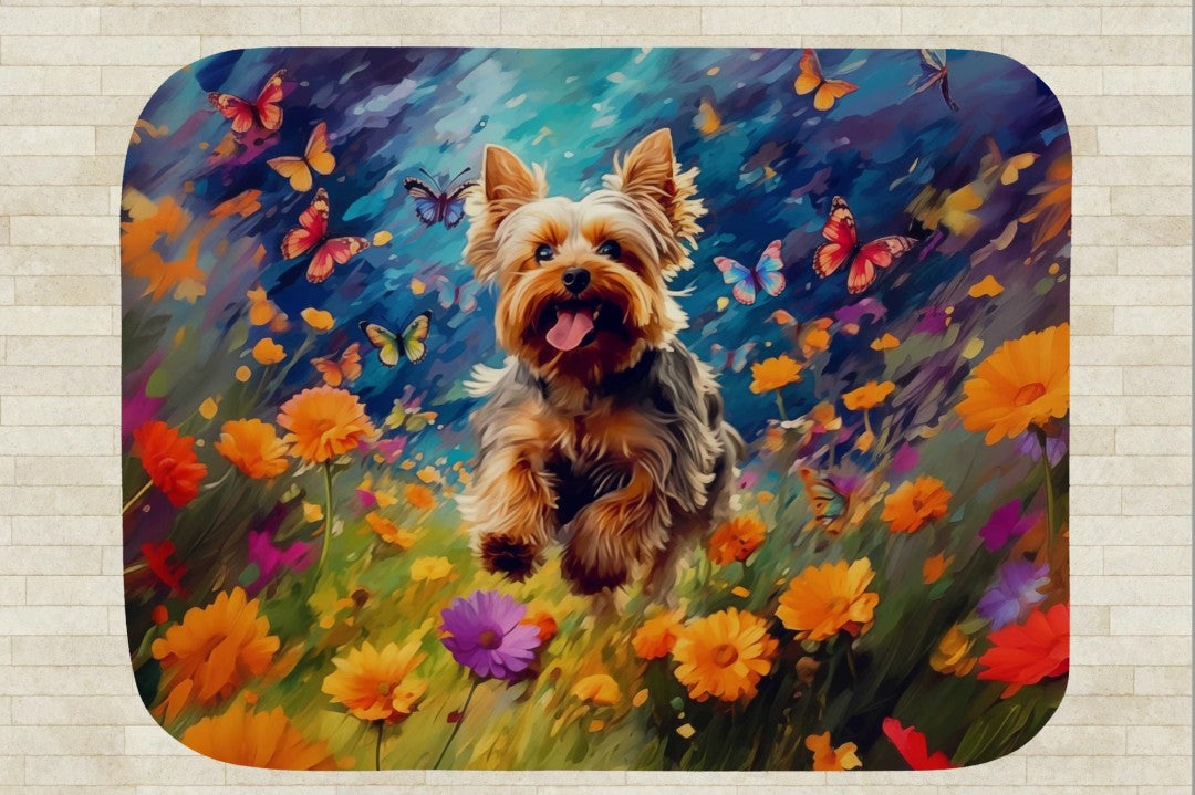 Yorkie Dog Butterfly Sherpa Blanket Colorful Fantasy Art Throw