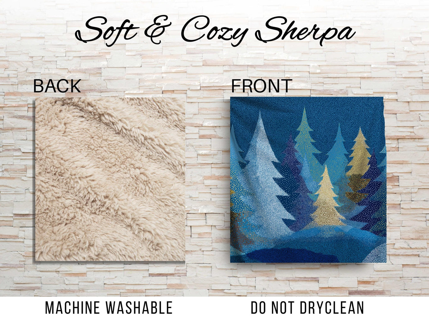 Blue Winter Forest Sherpa Throw Blanket Cozy Snowy Tree Design